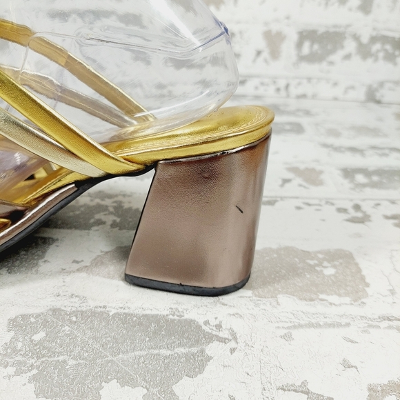 New Farm Rio  Block Heel Slide Gold Silver Strappy Sandal D1014 - Picture 6 of 13